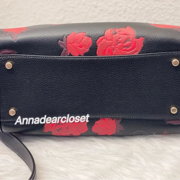 Coach Rowan Large Satchel Bag With Floral Print CCE27 in Black/Red - Picture 15 of 15